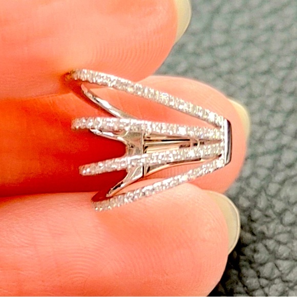 Luxury EF Collection Pave Diamond Earrings 14k White Gold Mid-Ear Cuff w/ hinge - Picture 2 of 4